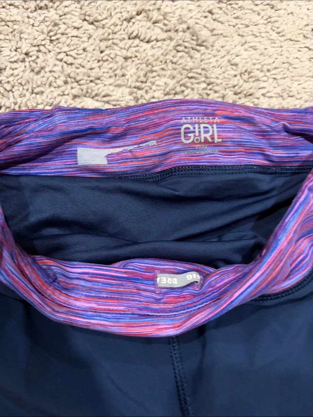 Athleta Navy Shorts with Purple-Pink Marled Waistband